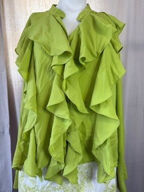 Luxe Lime Green Ruffled V-Neck Blouse